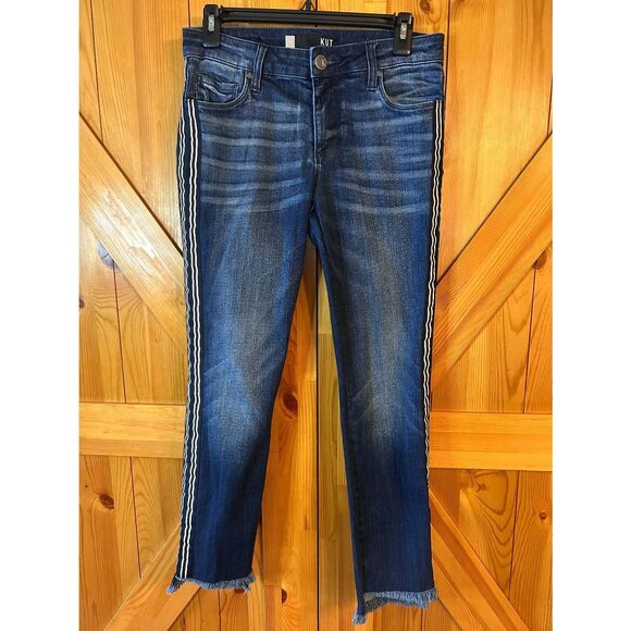 KUT From The Kloth Reese Ankle Straight High Low Leg Raw Hem Jeans Size 2 (5105) - Picture 1 of 8